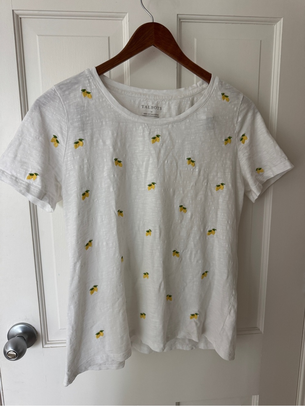 Talbots White Tee with Yellow Lemon Embroidery
